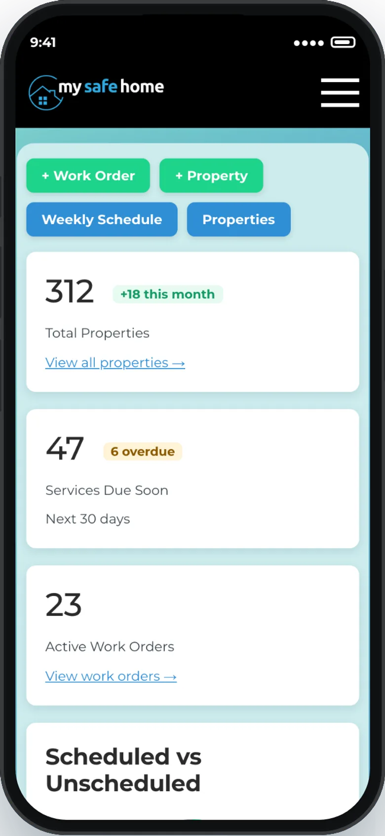 The portal dashboard on a phone